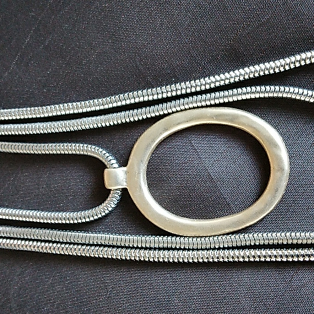 CHICO'S 3 strands layered oval charm necklace silver gold & brass tones       T1 - Picture 8 of 8